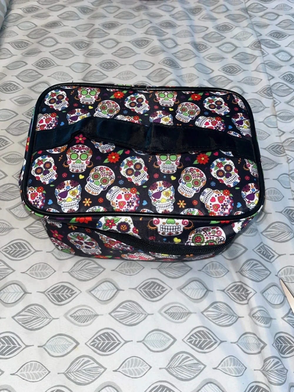 Source Unknown Black Sugar Skull Cosmetic Bag with Multicolor Accents